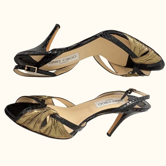 Jimmy Choo Snakeskin Print Leather Strappy High Heels Slingback Glam Party 38.5 - Picture 5 of 8